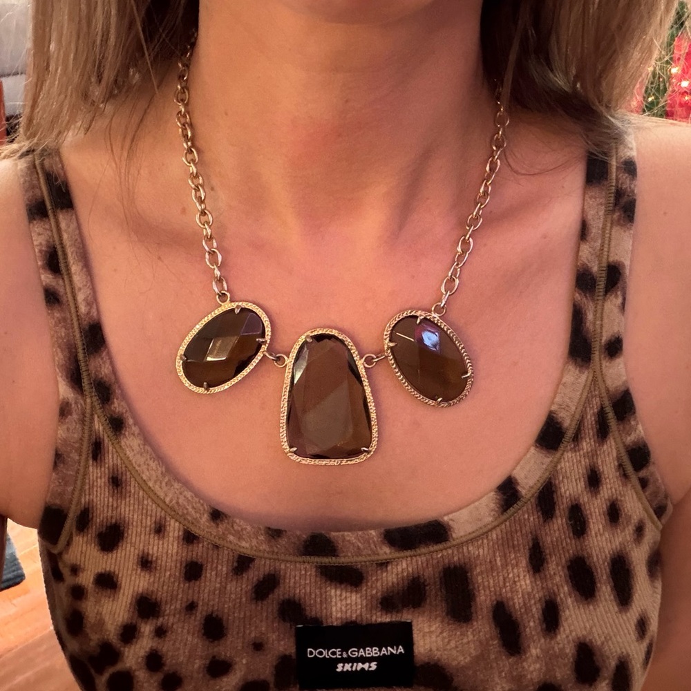 ONE OF A KIND RARE Kendra Scott Vintage Statement Necklace Gold Smoky Topaz - Picture 2 of 10